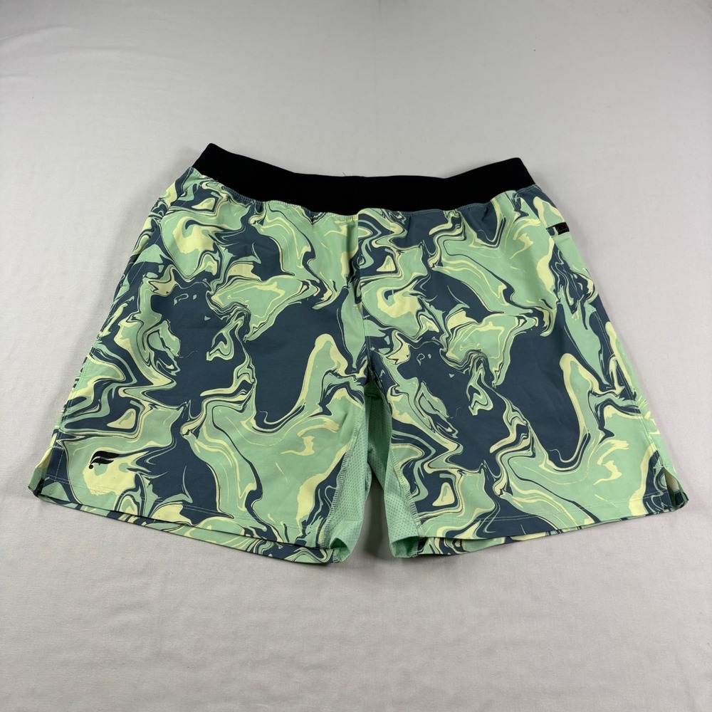 Fabletics The Franchise Shorts Mens XL Green Marble Swirl Athletic Lined Gym
